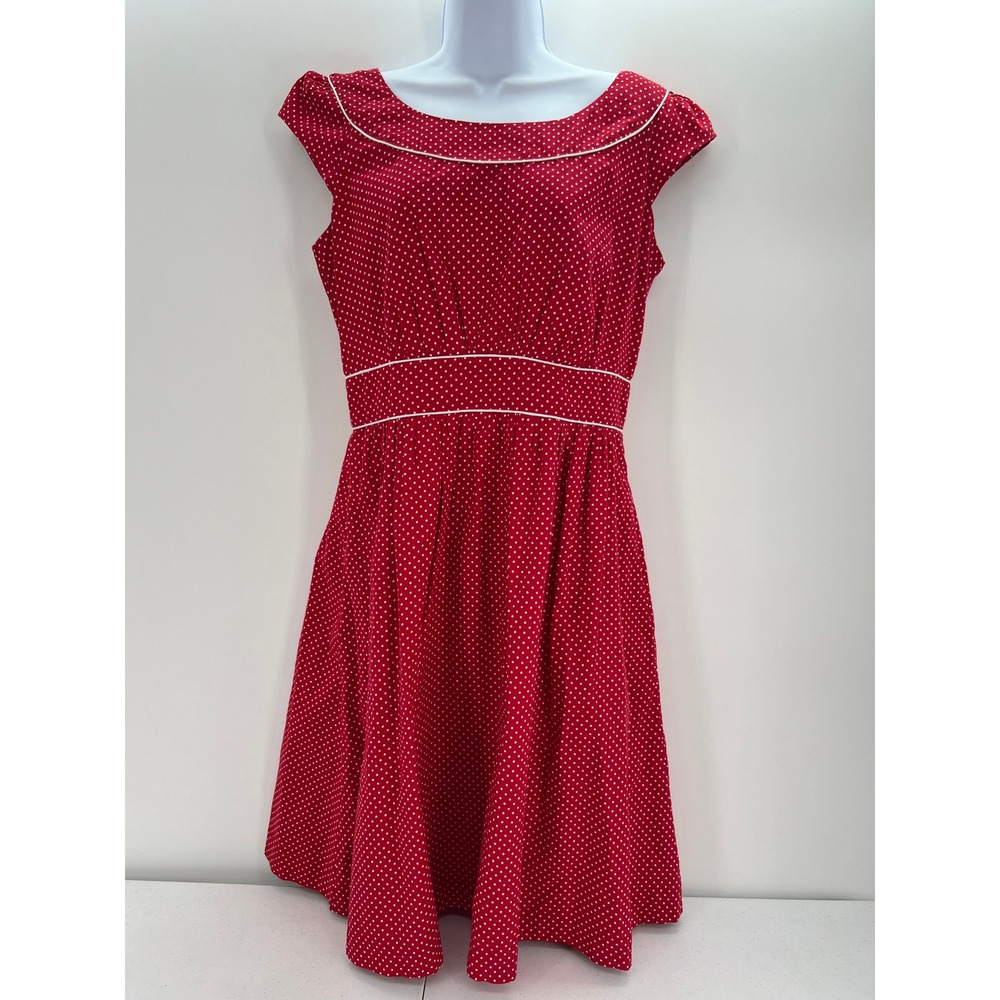 Emily and Fin Size L Red Polka Dot Fit and Flare Dress Retro Rockabilly